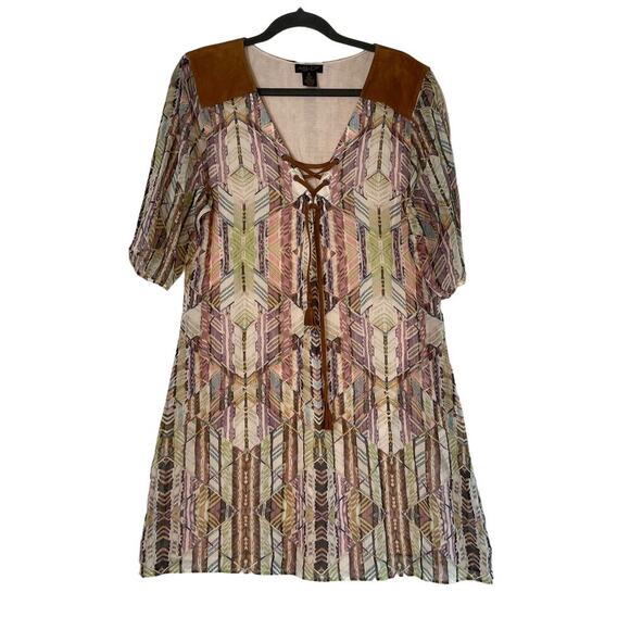 AS By DF Caravan Tunic Gypsy Tie Front Short Sleeve Dress Sz M - Picture 2 of 6